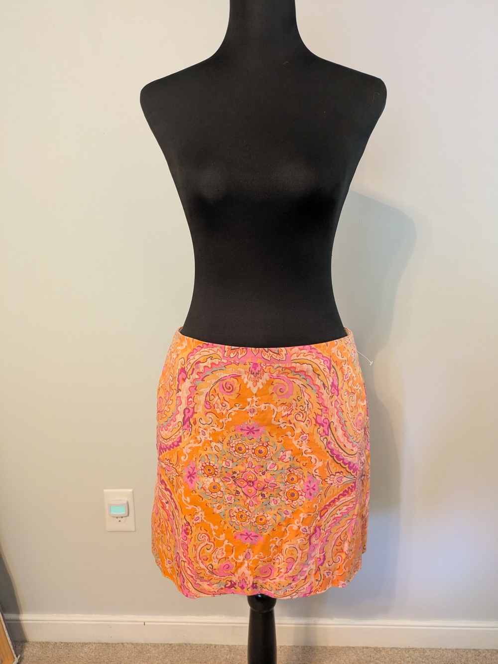 J Crew Orange Paisley Print Mini Skirt Size 4 A Line Retro